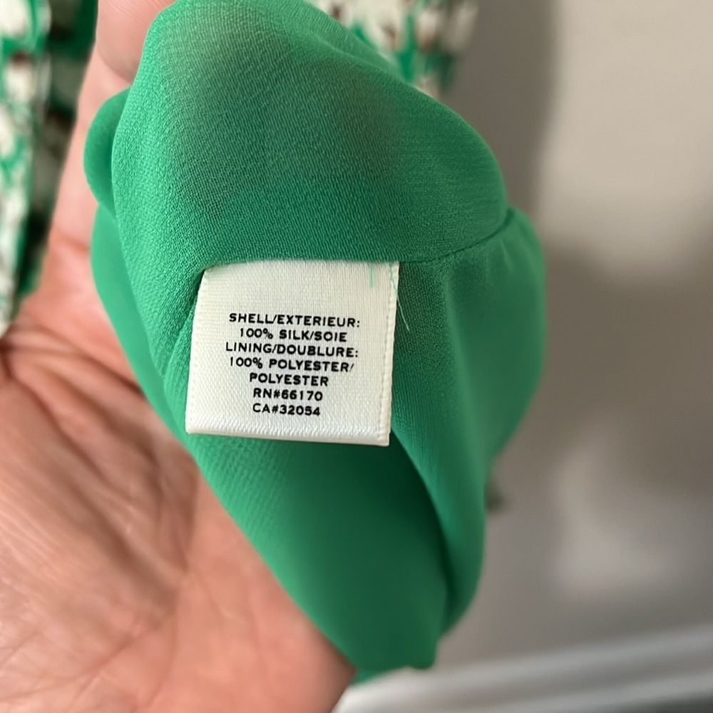 MOULINETTE SOEURS (Anthropologie) Silk Green/Brown Tulip Dress, Size 2 - Picture 4 of 6